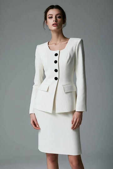 2 Piece Long Sleeve Bodycon Ivory Work Dress